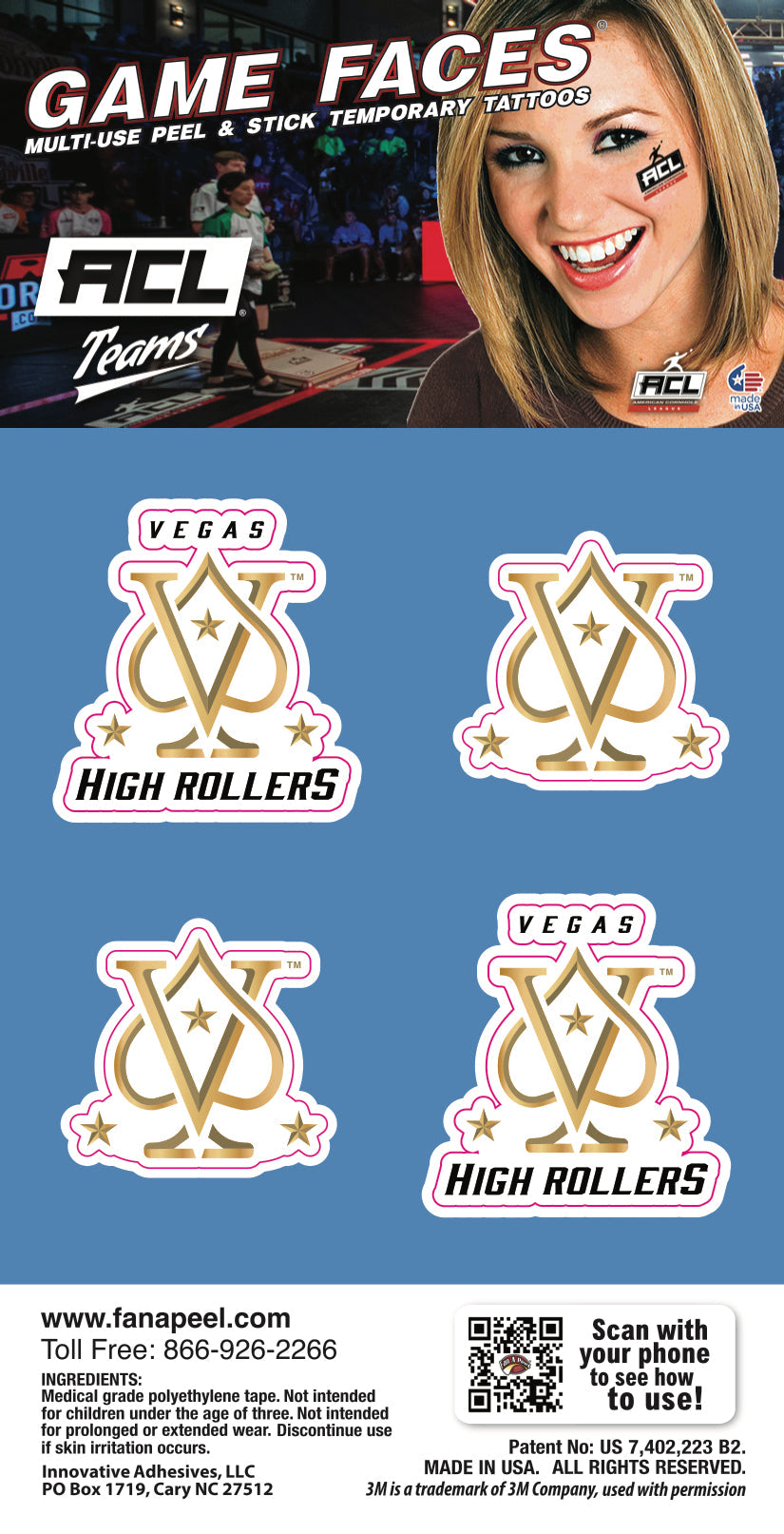Vegas-High-Rollers - Waterless Peel & Stick Temp Tattoos - 4 Pack